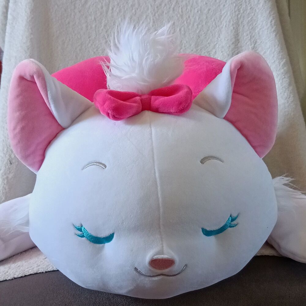 Disney Store Cuddleez Marie Sleeping Plush Pillow Aristocats Pink Bow White Cat